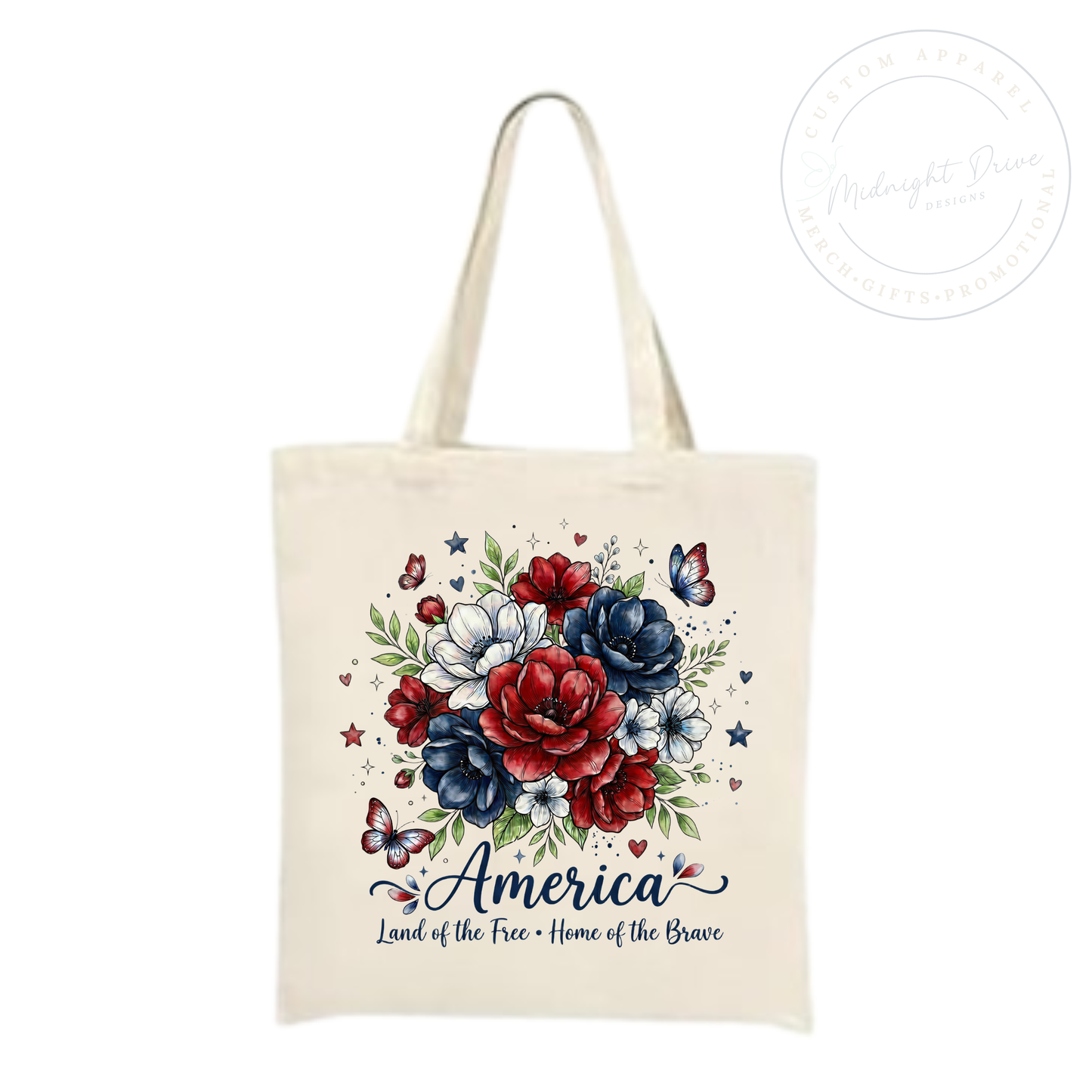 America | Flowers | Butterflies | Natural | Tote Bag