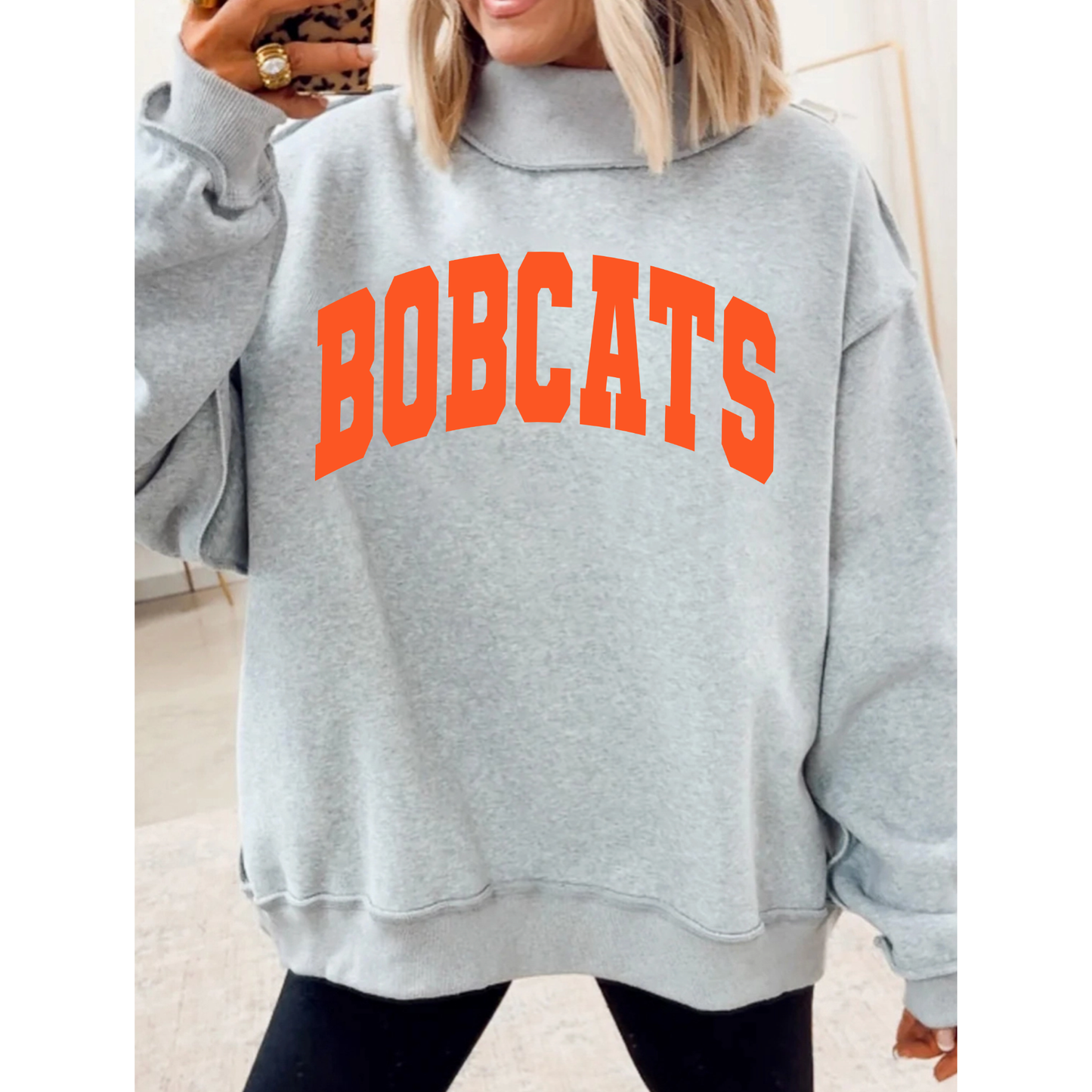 Bobcats Arched | Grey | Mock Neck Sweatshirt