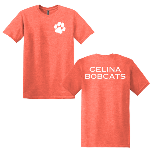 Celina Bobcats Paw T-Shirt | Heather Orange