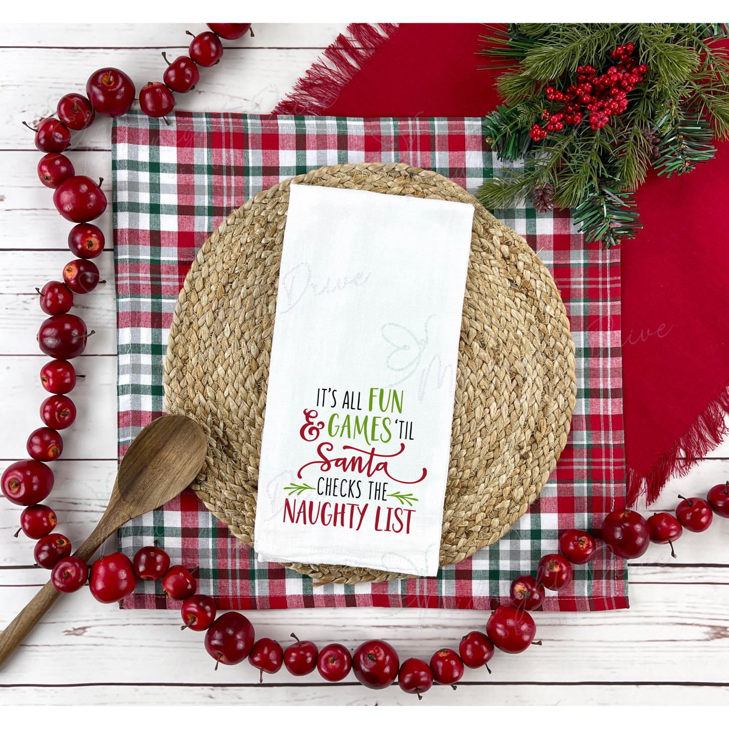 It's All Fun & Games 'Til Santa Checks the Naughty List | Tea Towel