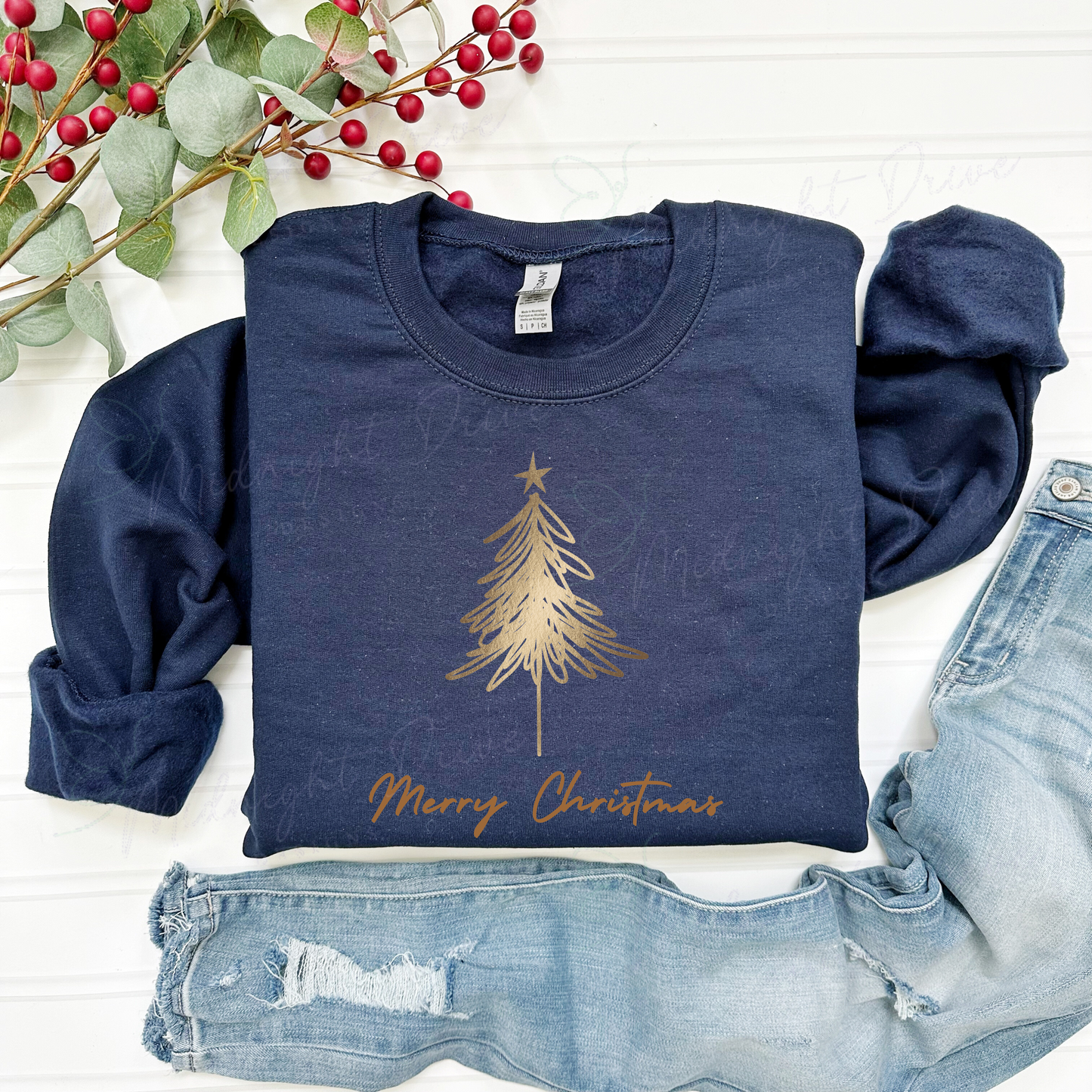 Merry Christmas | Gold Tree | Unisex Sweatshirt