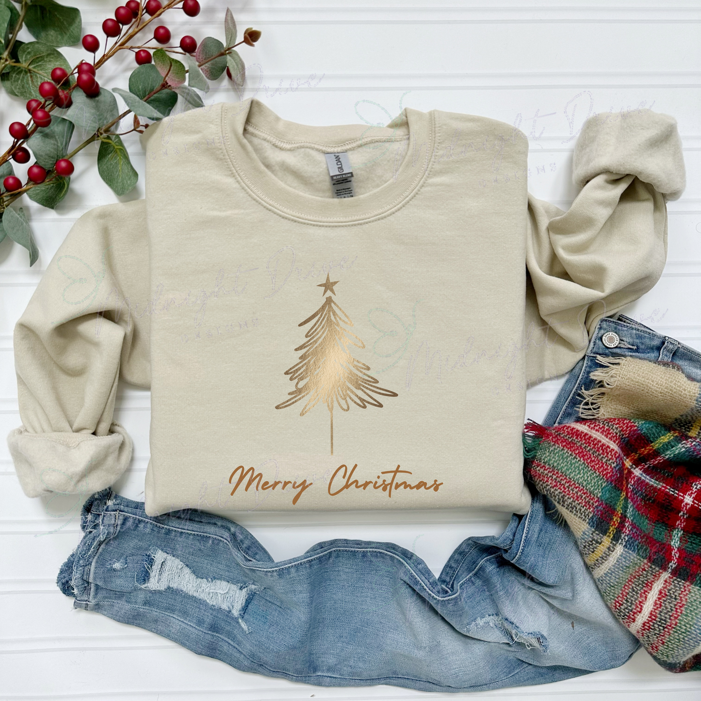 Merry Christmas | Gold Tree | Unisex Sweatshirt