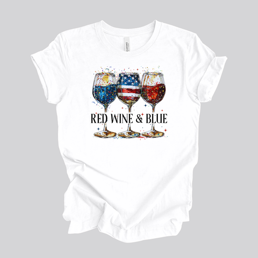 Red Wine & Blue | Wine Glasses | White | Unisex T-Shirt