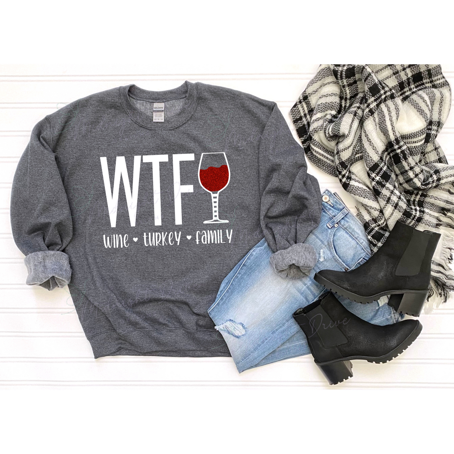 WTF | Wine | Turkey | Family | Crewneck Sweatshirt
