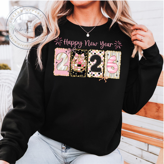 Pink | Gold | 2026 | Happy New Year | Black Unisex Sweatshirt