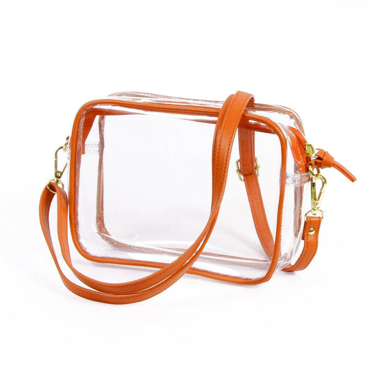 Burnt Orange | Bridget | Clear Purse | Vegan Leather Trim and Straps