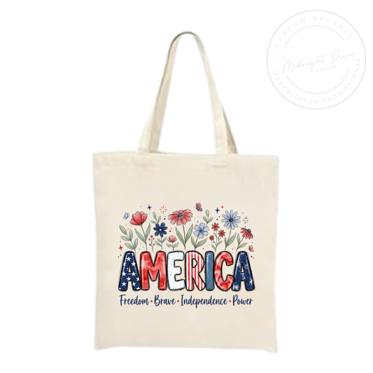 America | Flowers | Natural | Tote Bag