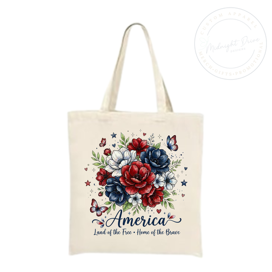 America | Flowers | Butterflies | Natural | Tote Bag
