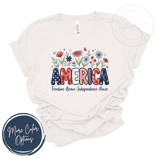 America | Freedom | Brave | Independence | Power | Unisex T-shirt