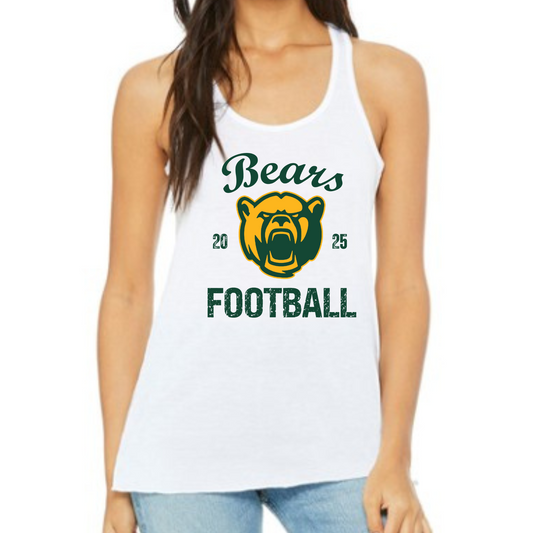 Bears Football | Bella Canvas | Flowy Racerback | Front and Back | White Tank | Adult and Youth Sizes