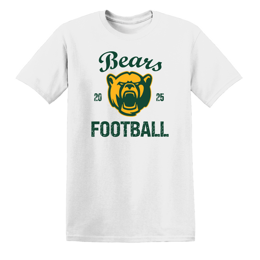 Bears Football | Gildan | Softstyle | Front and Back | White Unisex T-Shirt | Adult and Youth Sizes
