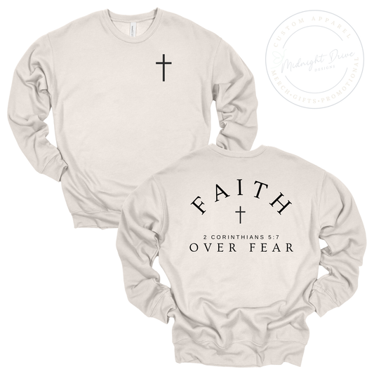 Faith Over Fear Back | Cross Front | Unisex Sweatshirt | Heather Dust