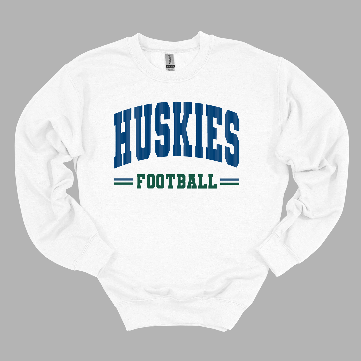 Huskies Football Arched | White Gildan Sweatshirt | Adult