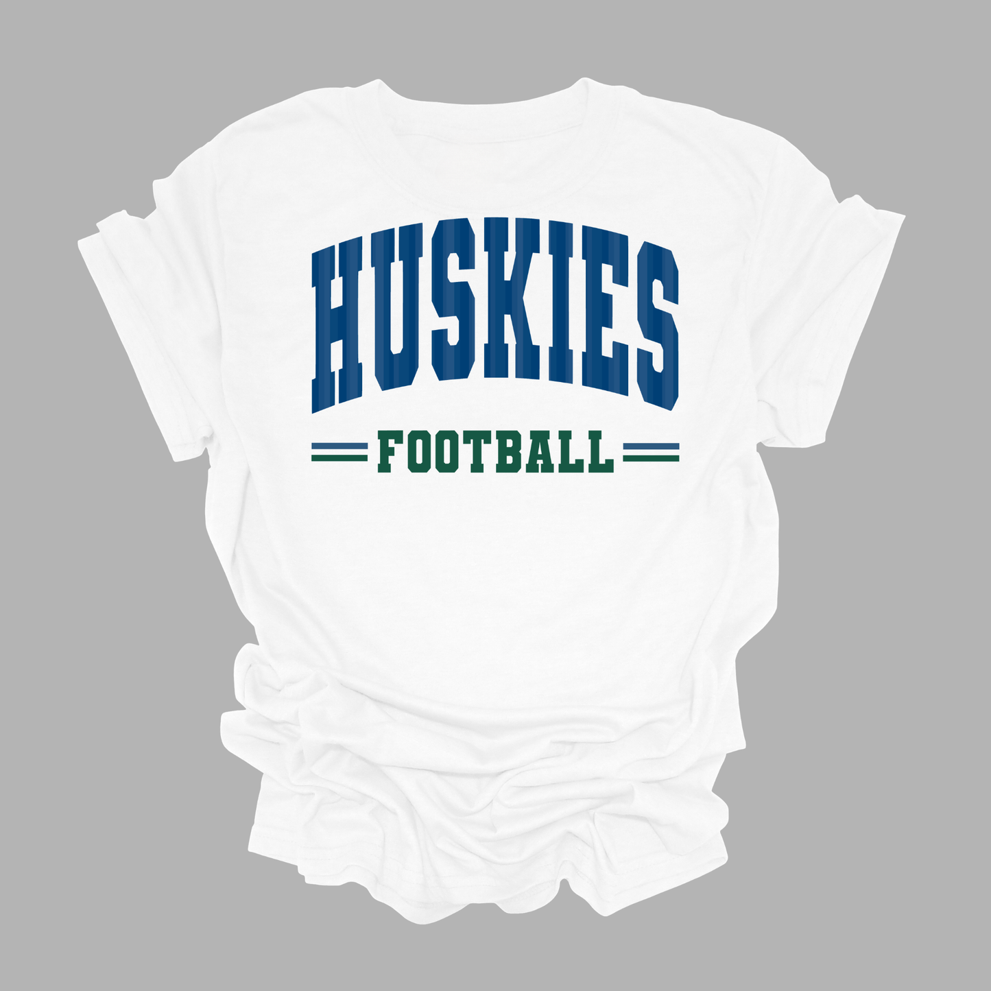 Huskies Football Arched | White Gildan Softstyle T-Shirt | Adult and Youth