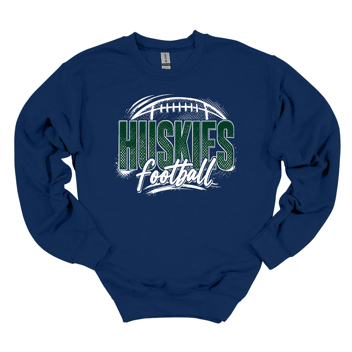 Huskies Football Distressed | Navy Gildan Sweatshirt | Adult and Youth