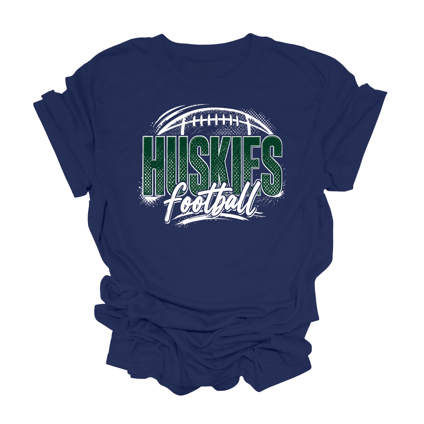 Huskies Football Distressed | Navy Gildan Softstyle T-Shirt | Adult and Youth