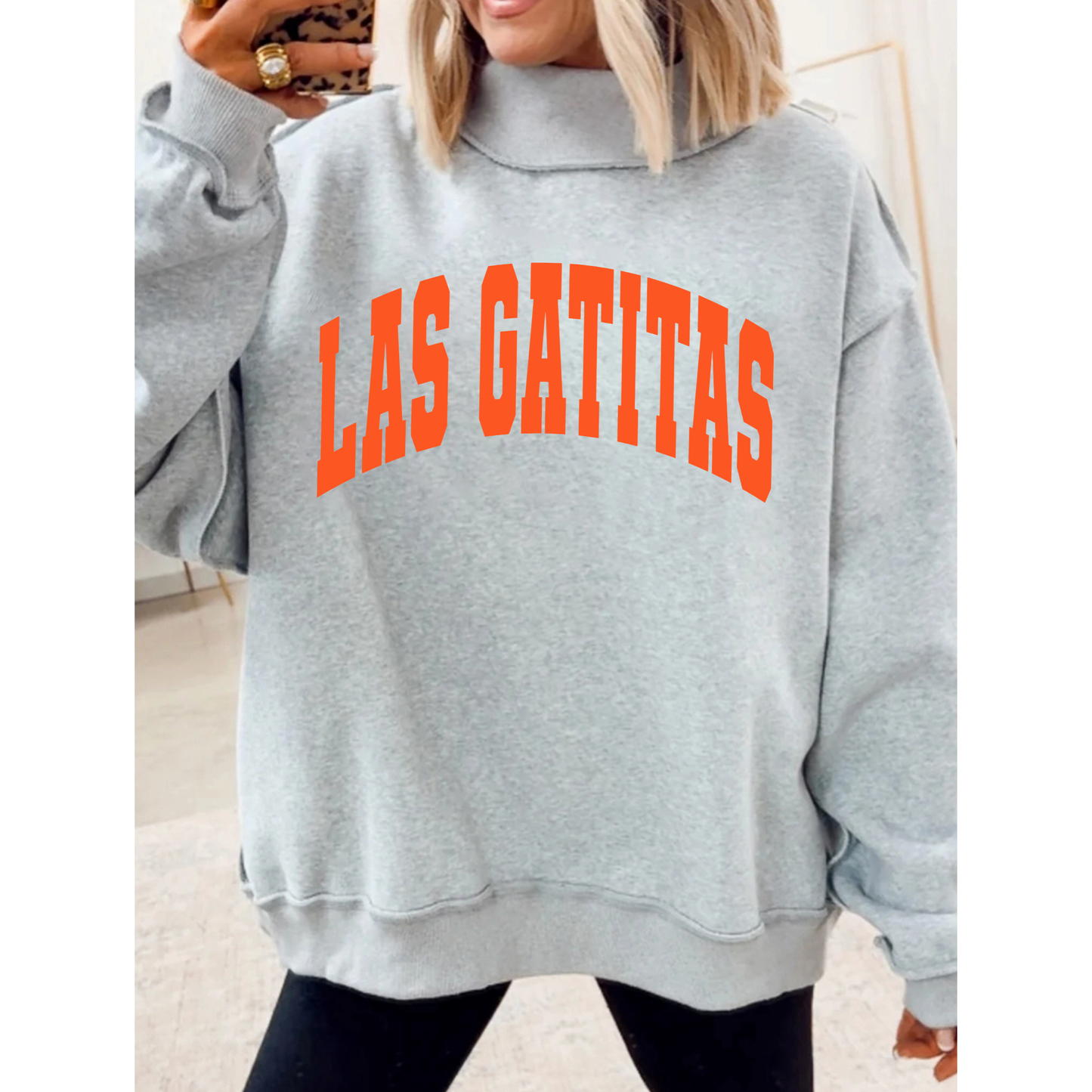 Las Gatitas Arched | Grey | Mock Neck Sweatshirt