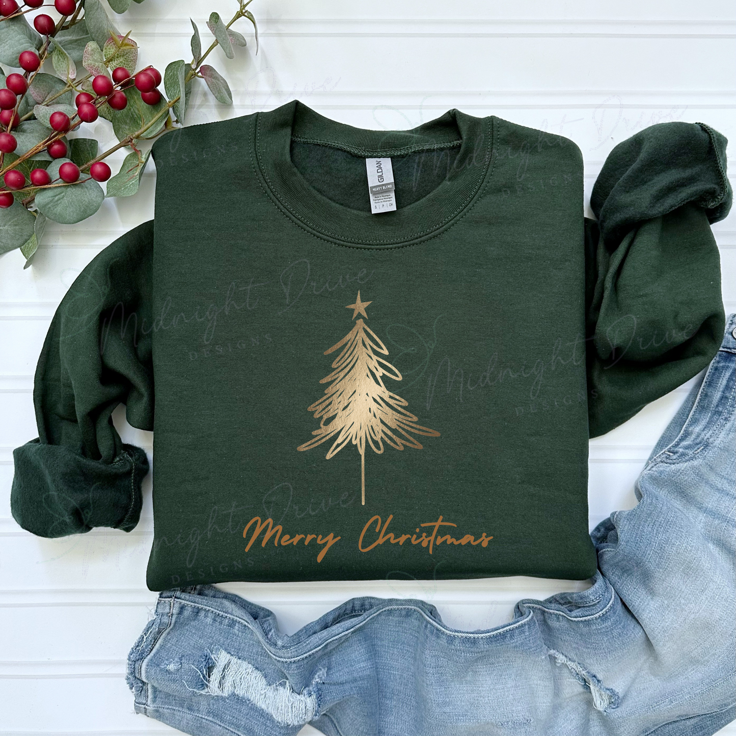 Merry Christmas | Gold Tree | Unisex Sweatshirt