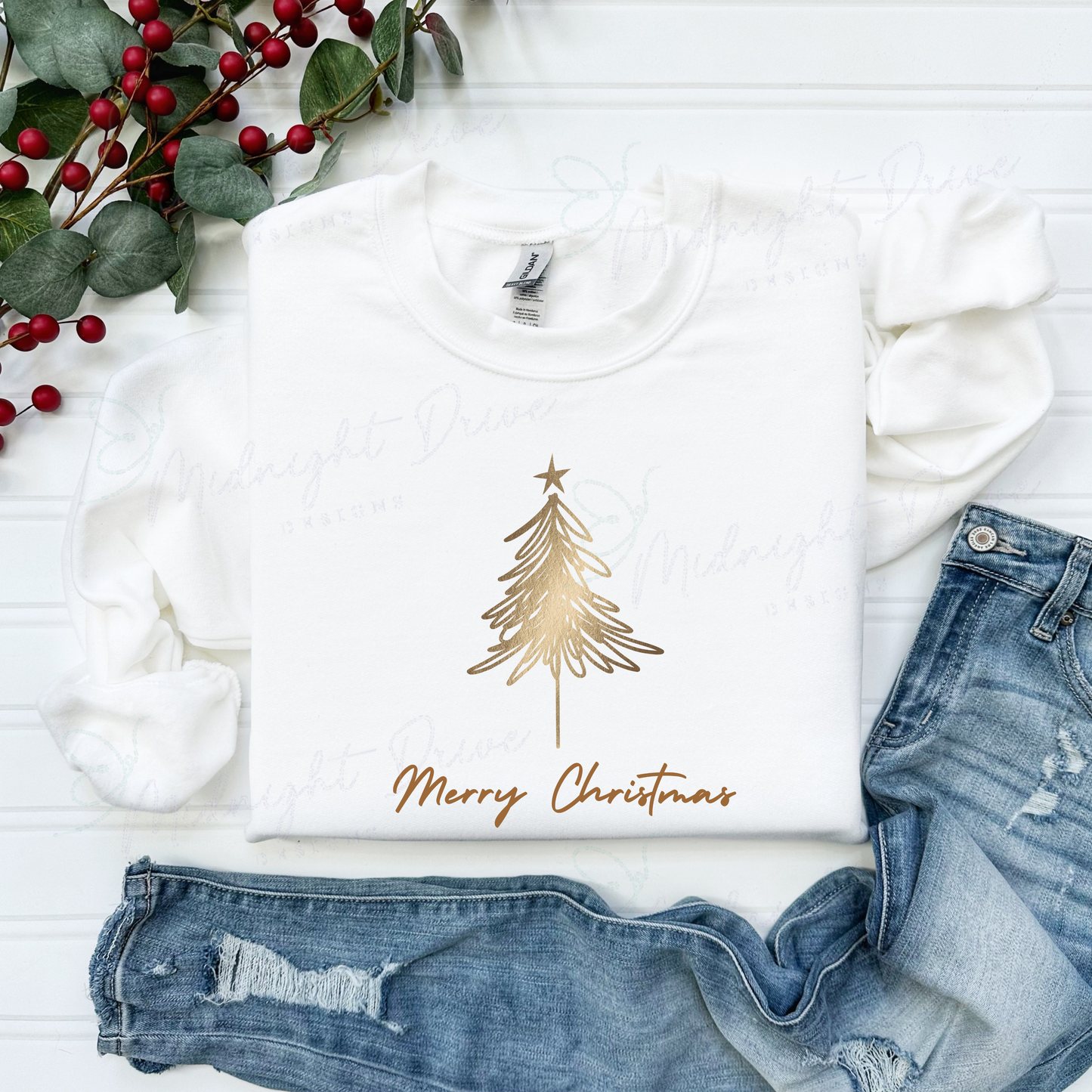 Merry Christmas | Gold Tree | Unisex Sweatshirt