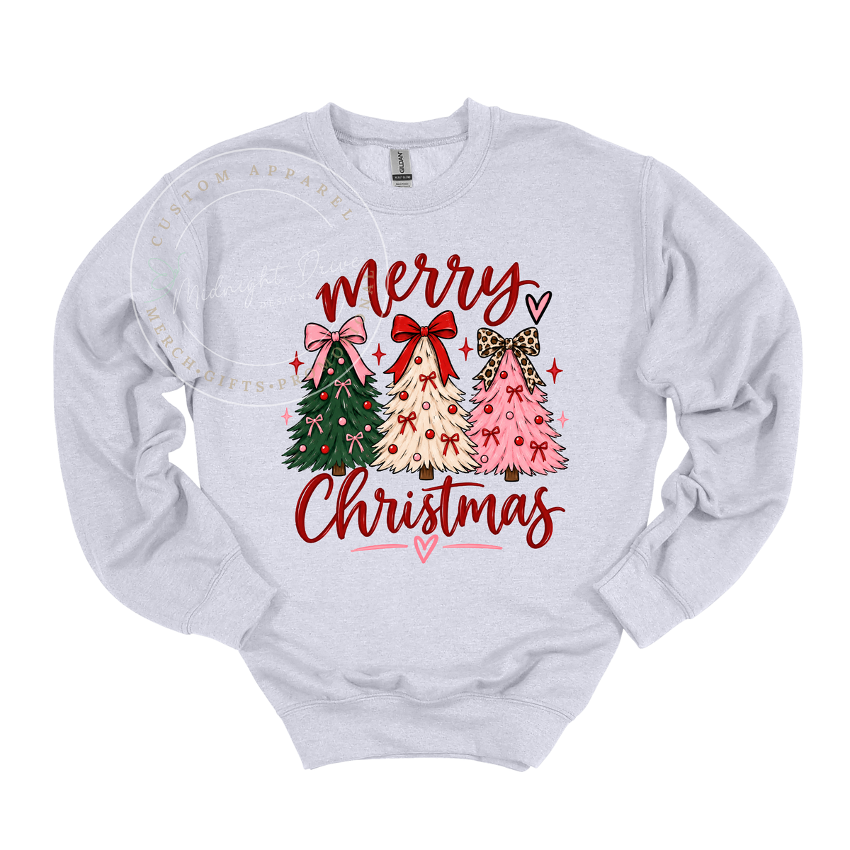 Merry Christmas | 3 Trees Pink Design | Adult Sweatshirt | Multiple Color Options