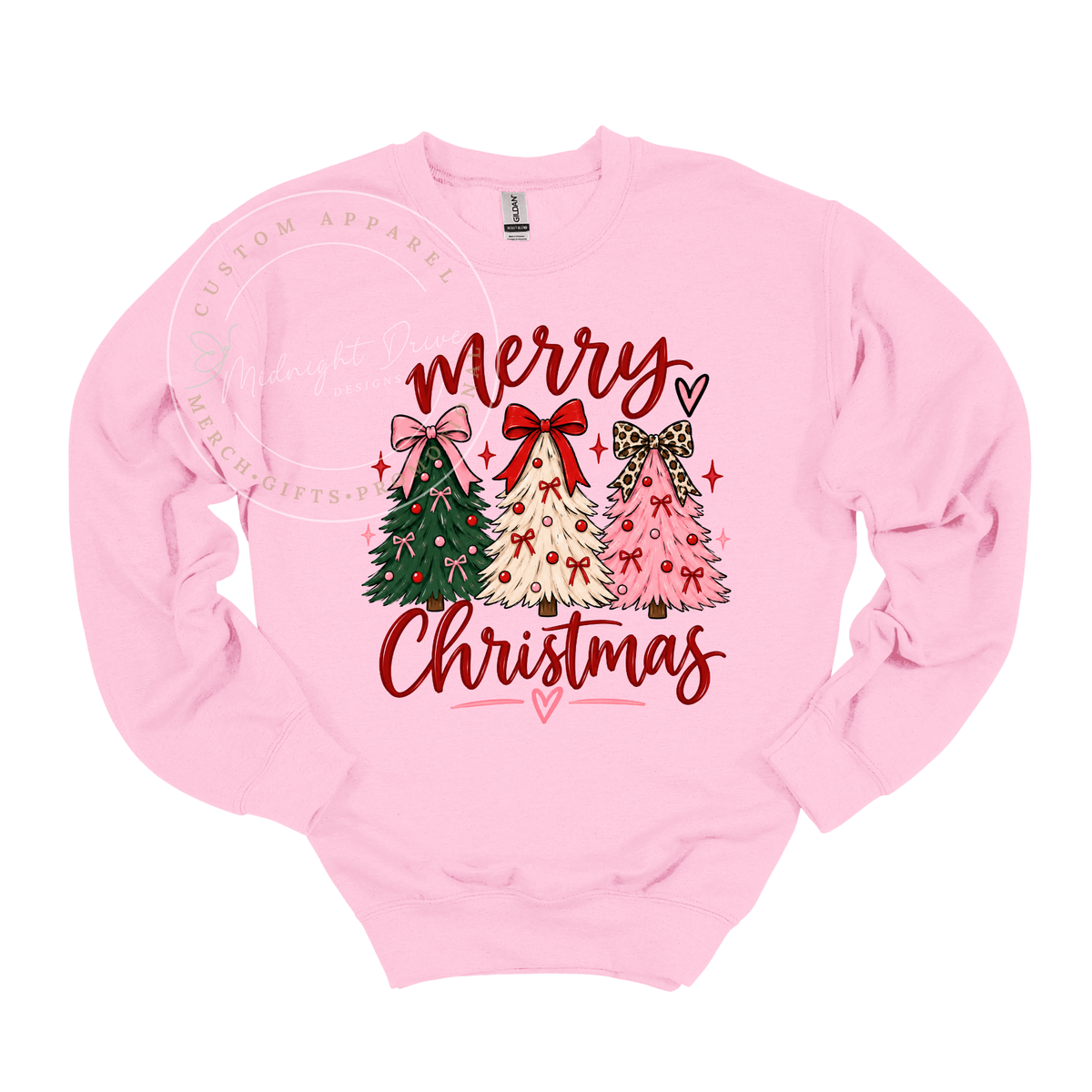 Merry Christmas | 3 Trees Pink Design | Adult Sweatshirt | Multiple Color Options