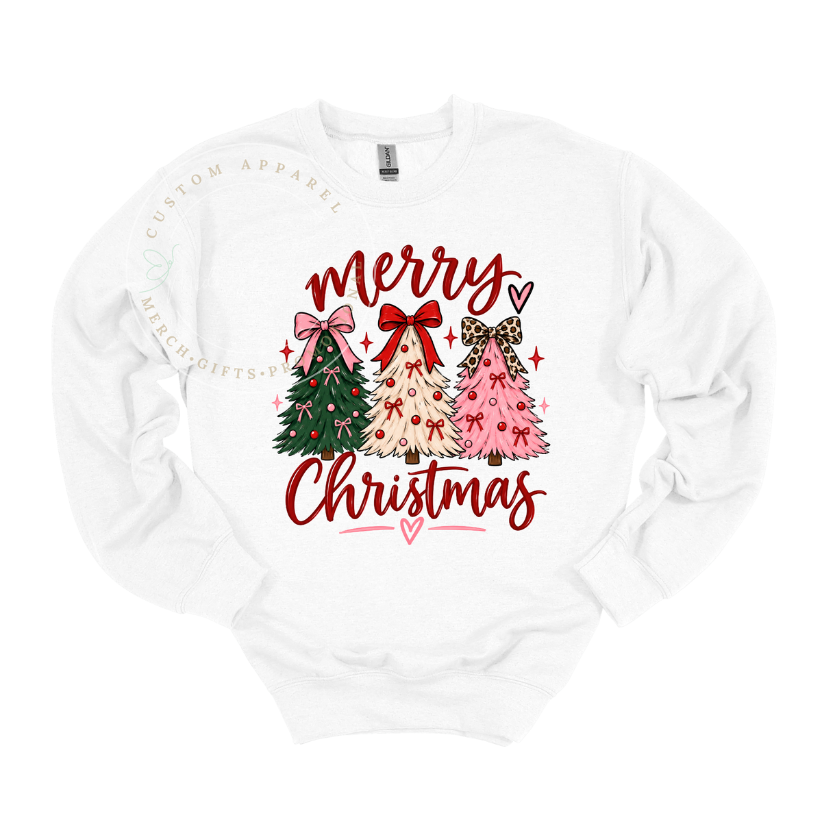 Merry Christmas | 3 Trees Pink Design | Adult Sweatshirt | Multiple Color Options