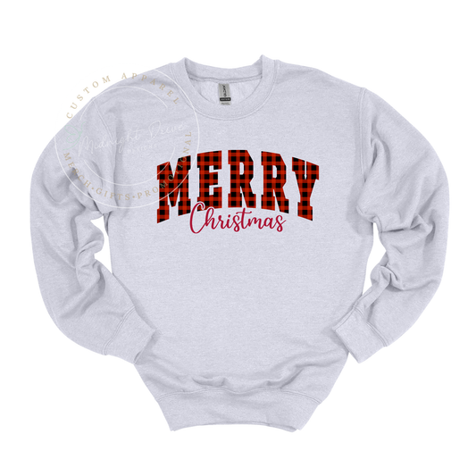 Merry Christmas | Varsity Letters | Red Buffalo | Adult Sweatshirt | Multiple Color Options