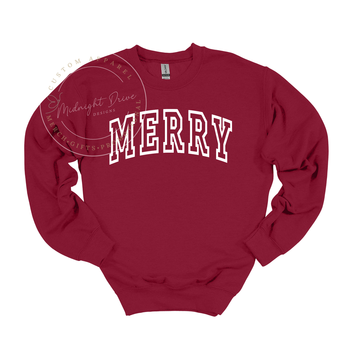 Merry | Varsity Letters | Puff Outline | Dark Red | Adult Sweatshirt