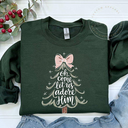 Oh Come Let Us Adore Him | Christmas Tree | Unisex Sweatshirt | Multiple Color Options