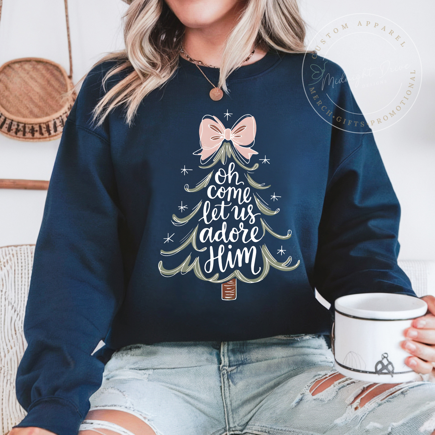 Oh Come Let Us Adore Him | Christmas Tree | Unisex Sweatshirt | Multiple Color Options