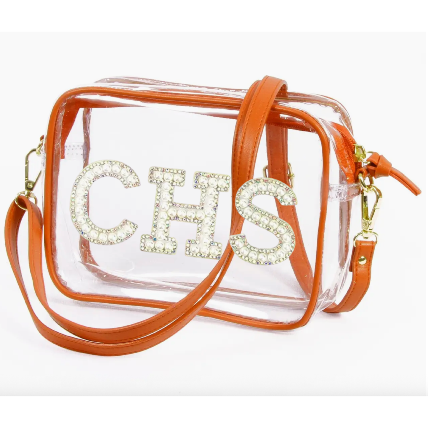 CHS | Pearl/Rhinestone Letters | Orange | Clear Stadium Bag