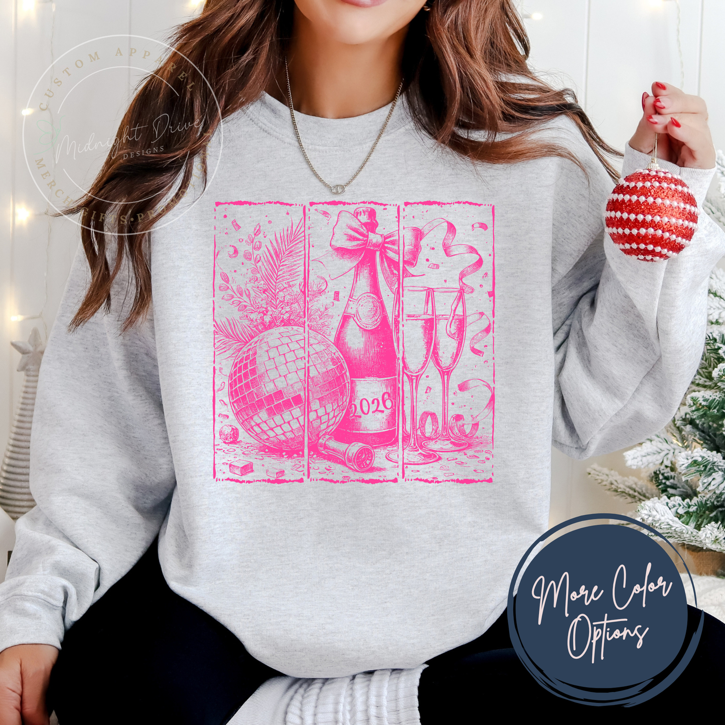 Pink | Vintage | Champagne | Disco Ball | Flute Glasses | Unisex Sweatshirt