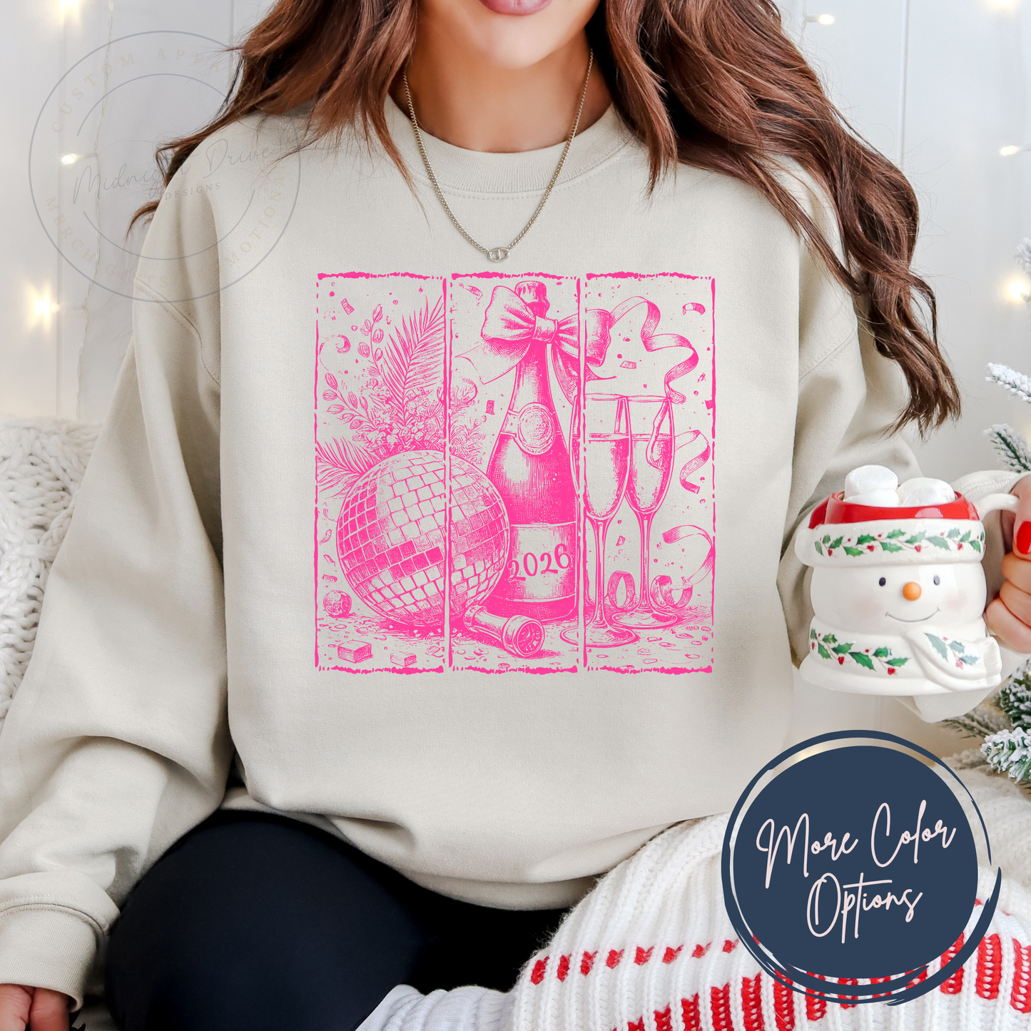 Pink | Vintage | Champagne | Disco Ball | Flute Glasses | Unisex Sweatshirt