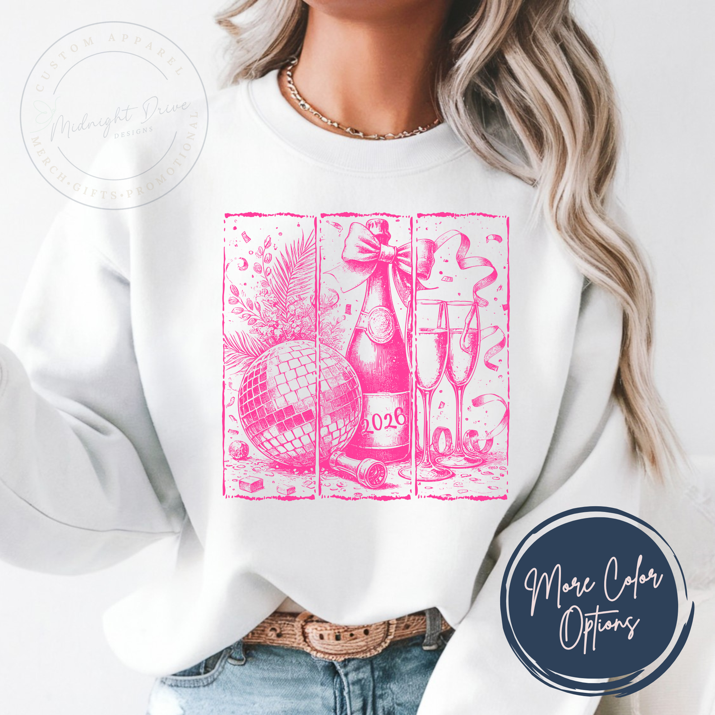 Pink | Vintage | Champagne | Disco Ball | Flute Glasses | Unisex Sweatshirt