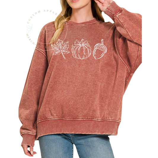 Leaf | Pumpkin | Acorn | Acid Wash | Oversized Fleece | Rust Sweatshirt