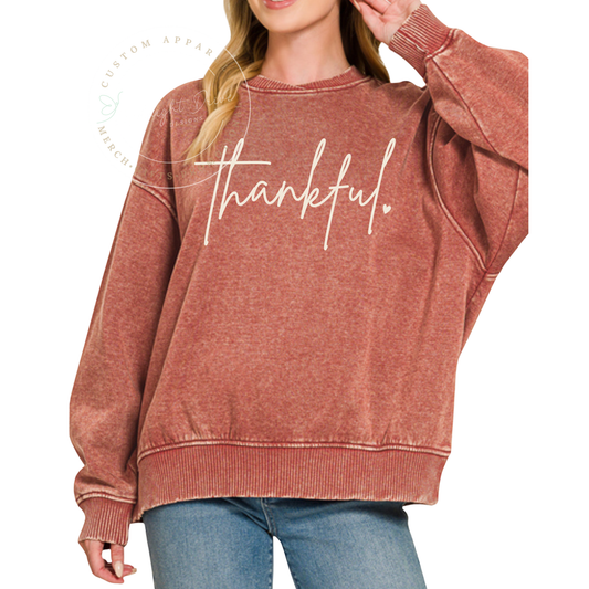 Thankful | Acid Wash | Oversized Fleece | Rust Sweatshirt
