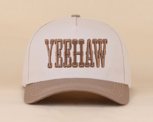 Yeehaw | Two-Tone | Beige | Embroidered | Canvas | Cap