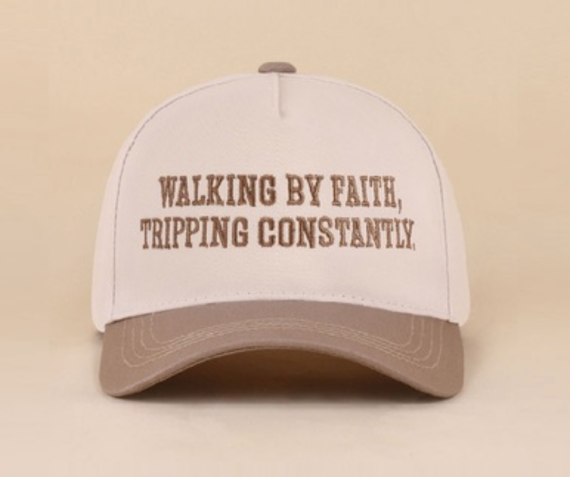 Walking by Faith | Tripping Constantly | Two-Tone | Beige | Embroidered | Canvas | Cap