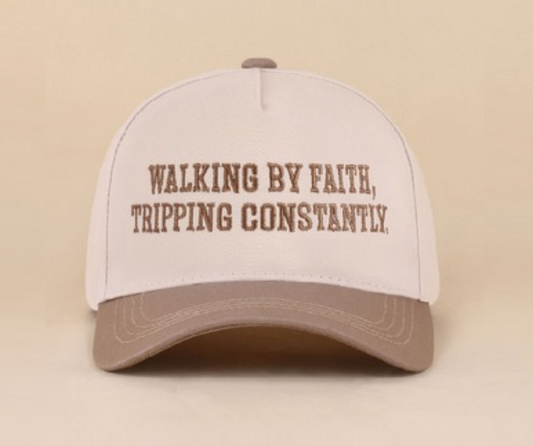 Walking by Faith | Tripping Constantly | Two-Tone | Beige | Embroidered | Canvas | Cap