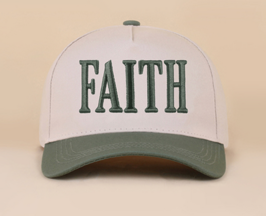 Faith | Two-Tone | Green | Embroidered | Canvas | Cap