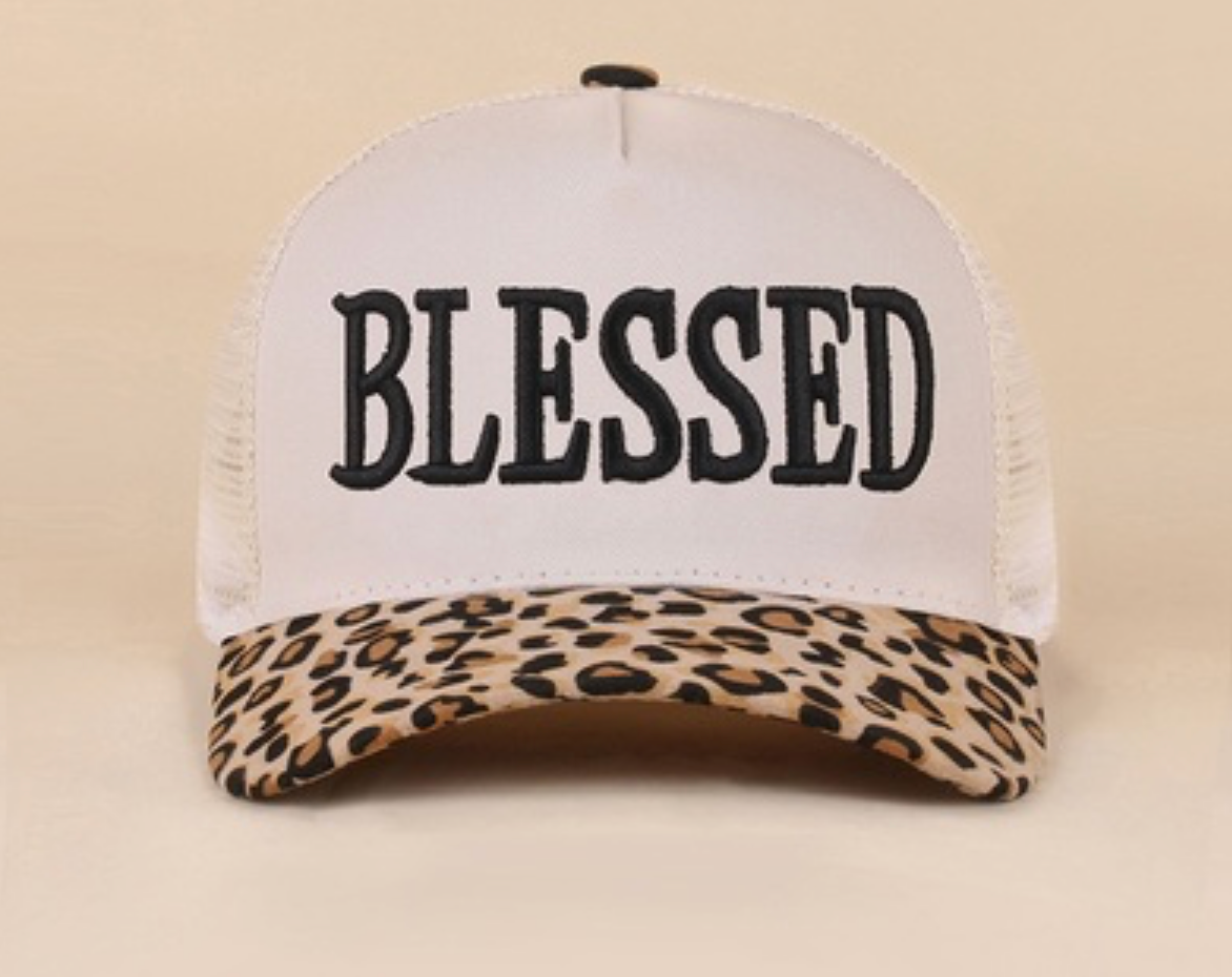 Blessed | Two-Tone | Embroidered | Leopard | Canvas | Cap