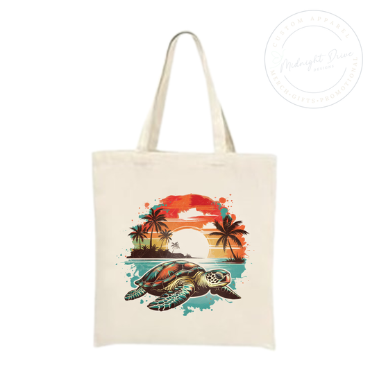 Summer | Swimming Turtle | Retro | Natural | Tote Bag