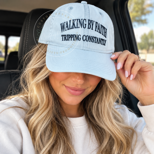 Walking By Faith | Tripping Constantly | Comfort Colors | Chambray | Hat