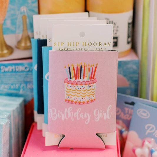 Birthday Girl | Watercolor Cake | Can Cooler | Pink